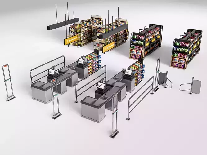 Supermarket Shop Store  Elements  checkout 1 3D model