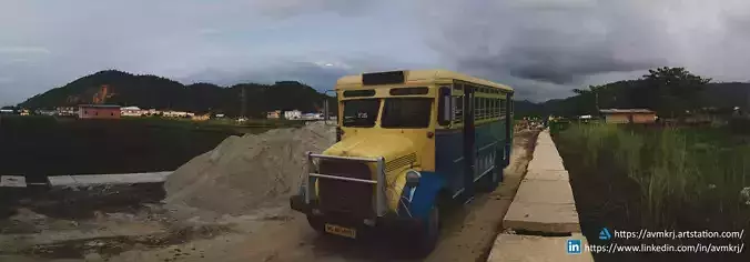 Indian Bus with interior - 1964 vintage model mid poly