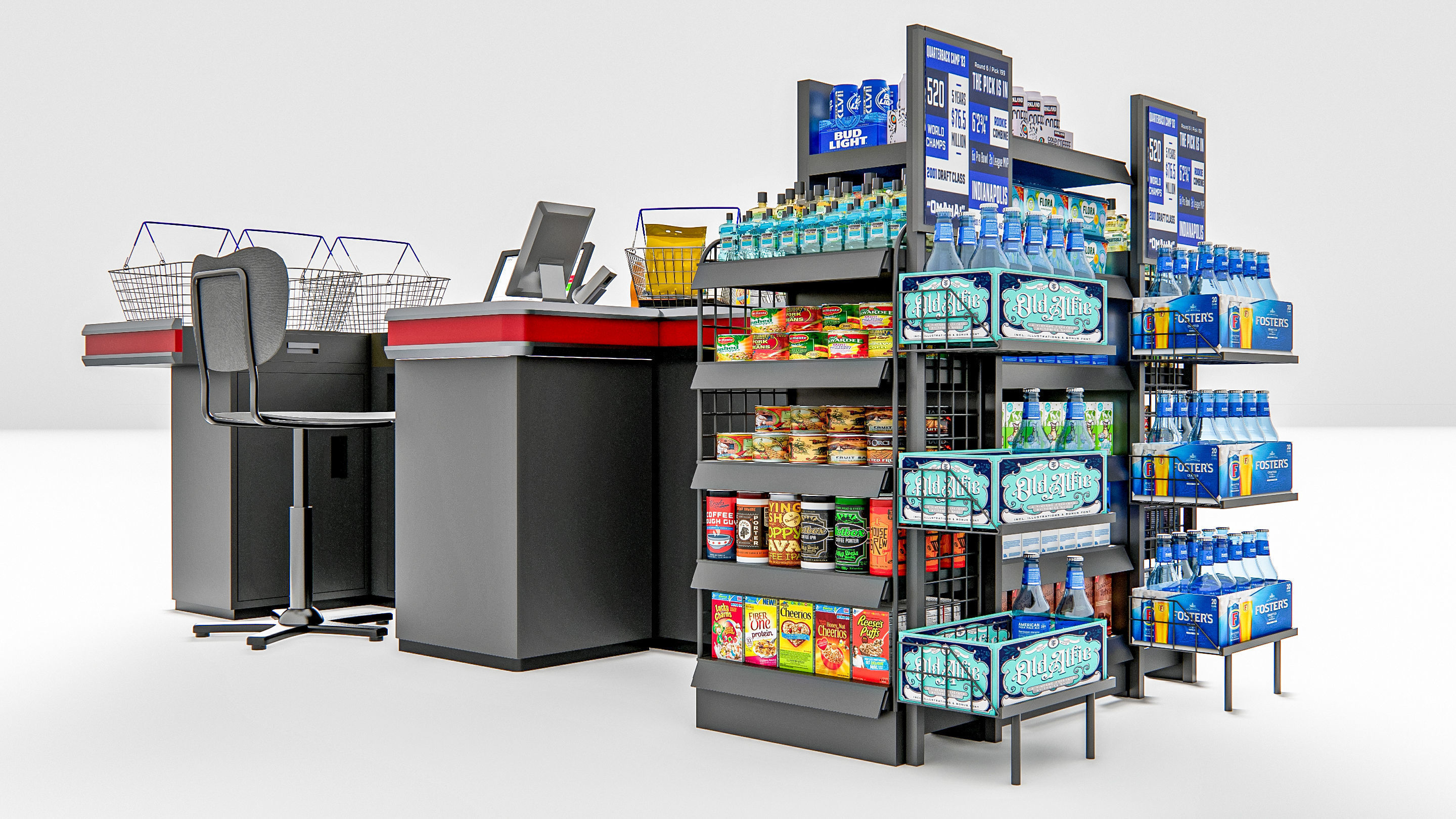 Supermarket Shop Store Elements checkout 2 3D model_5