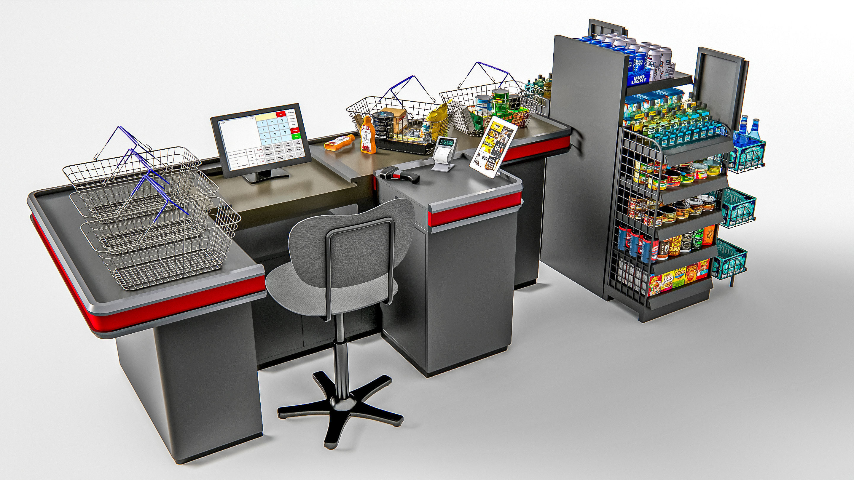 Supermarket Shop Store Elements checkout 2 3D model_6