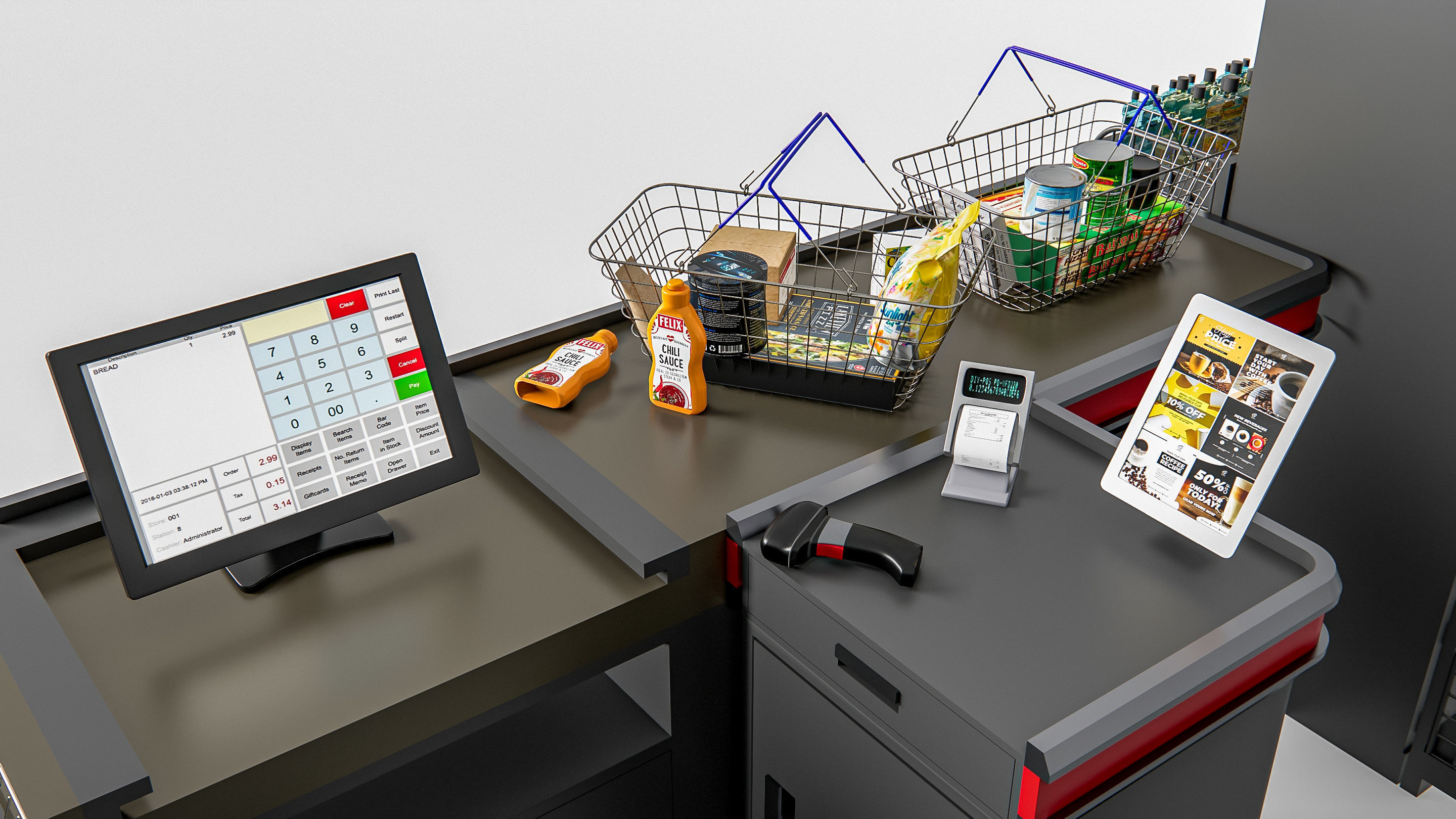 Supermarket Shop Store Elements checkout 2 3D model_10