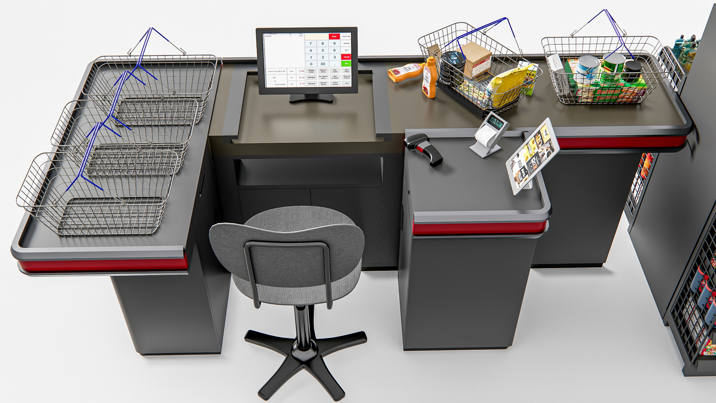 Supermarket Shop Store Elements checkout 2 3D model_9