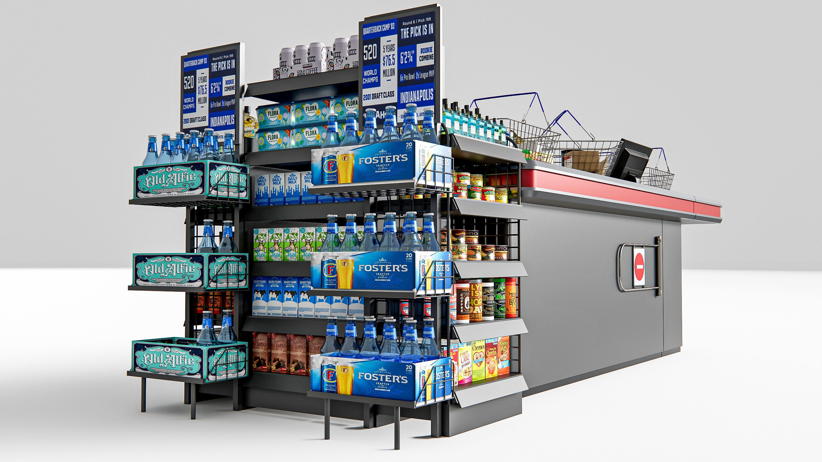 Supermarket Shop Store Elements checkout 2 3D model_4