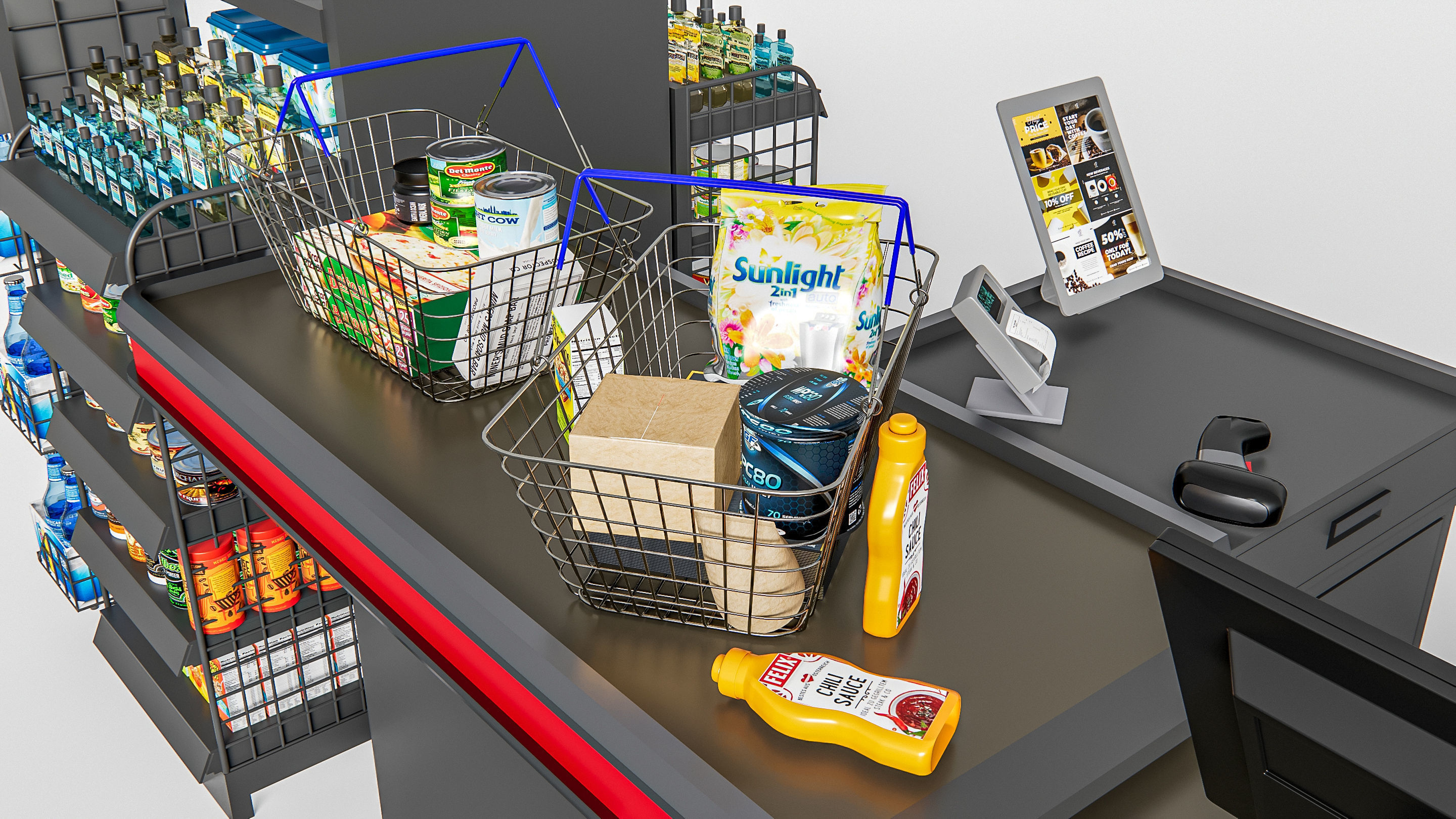 Supermarket Shop Store Elements checkout 2 3D model_11