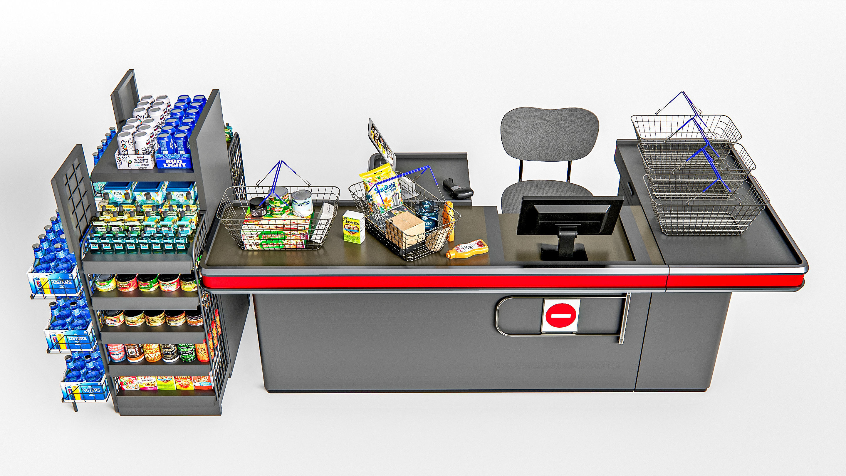Supermarket Shop Store Elements checkout 2 3D model_1