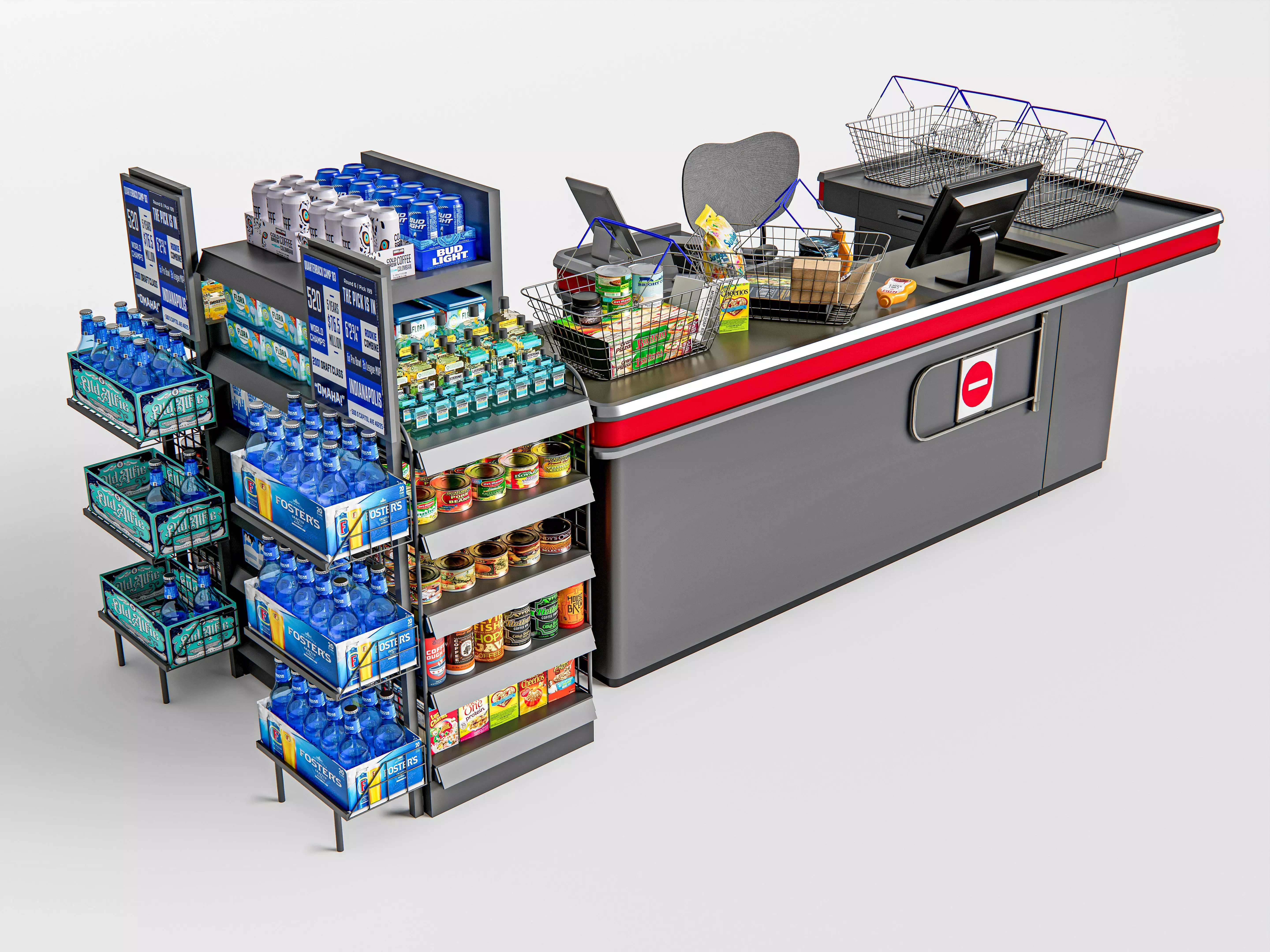 Supermarket Shop Store Elements checkout 2 3D model_0