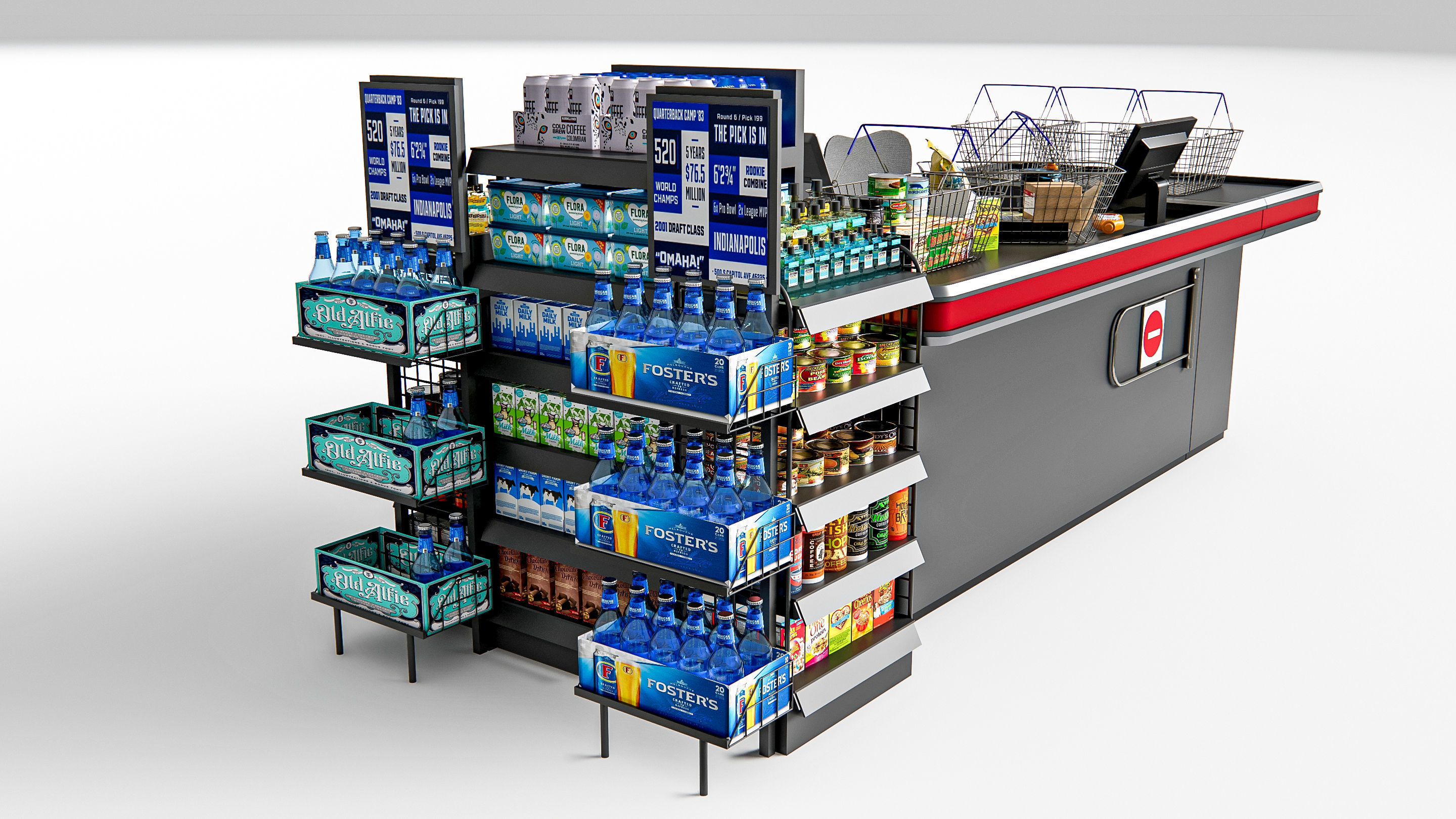 Supermarket Shop Store Elements checkout 2 3D model_3