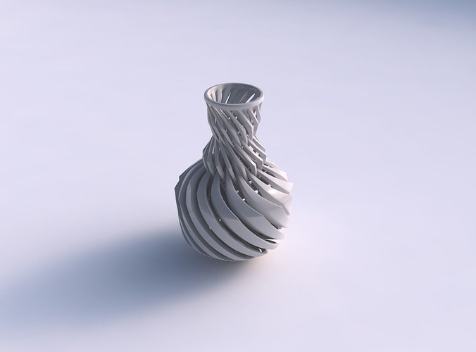 Vase tall curved twisted with sharp muscle structure and intertwining in neck wide middle