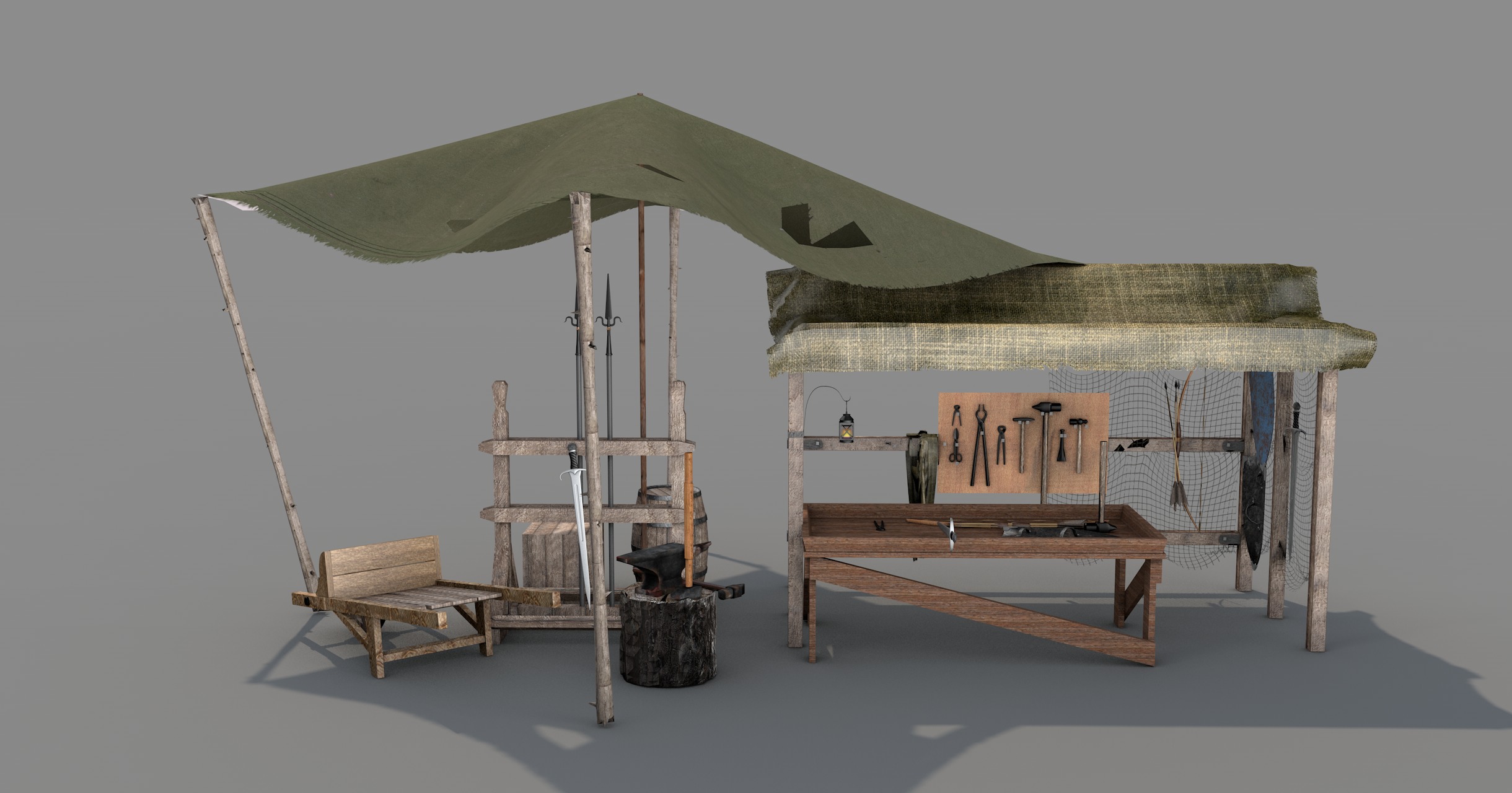 Medieval Market Stall 02 3D model_1
