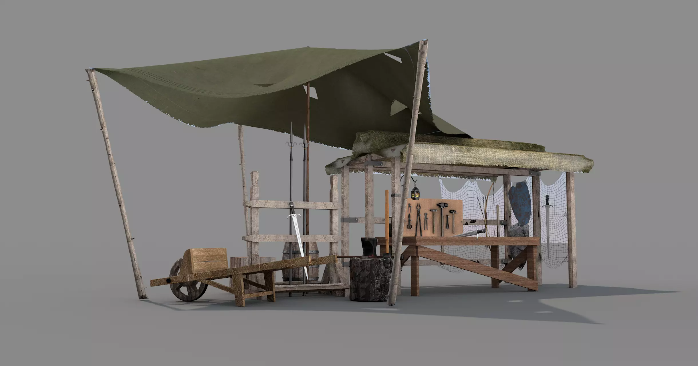 Medieval Market Stall 02 3D model_0