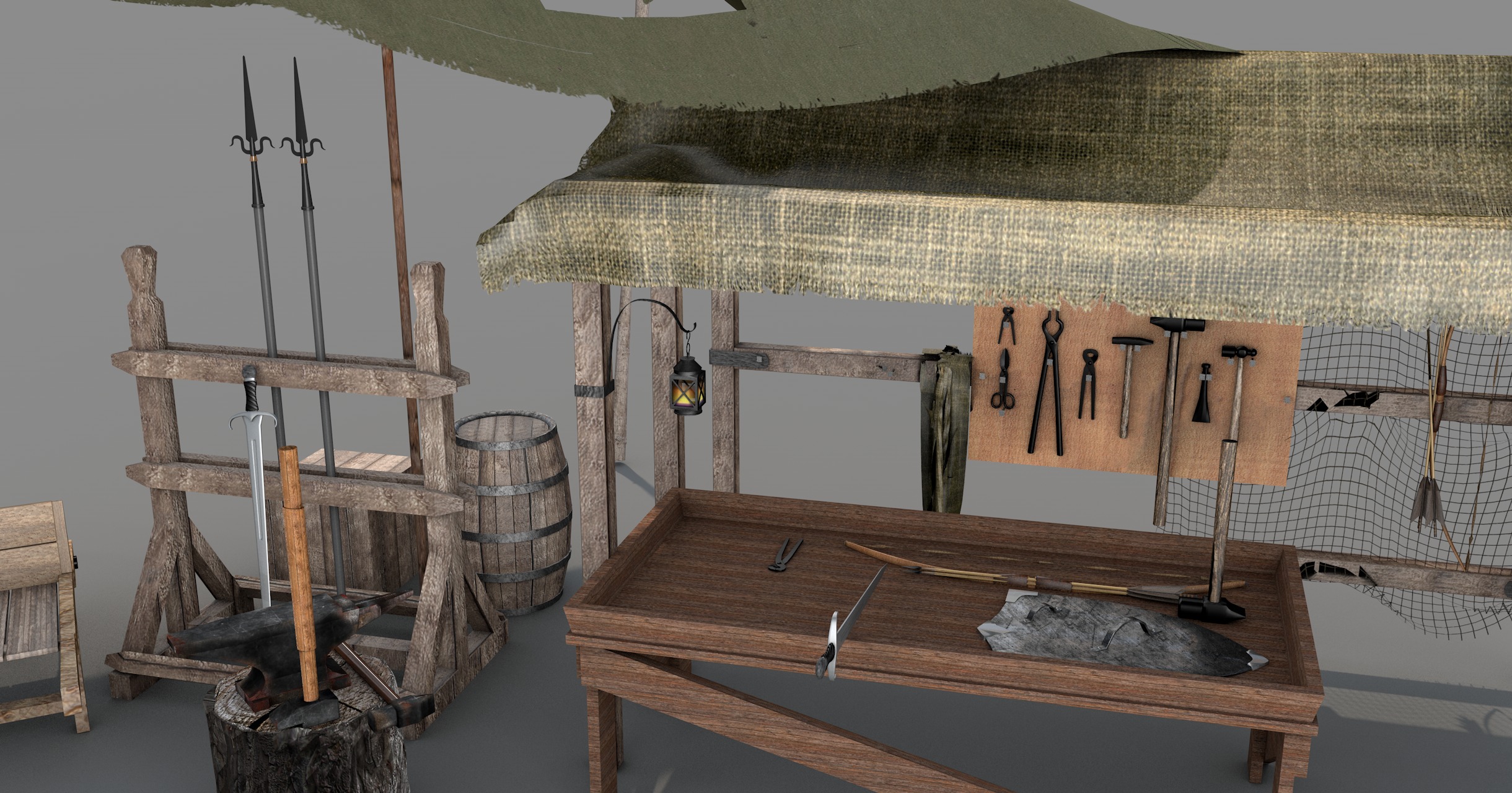 Medieval Market Stall 02 3D model_4
