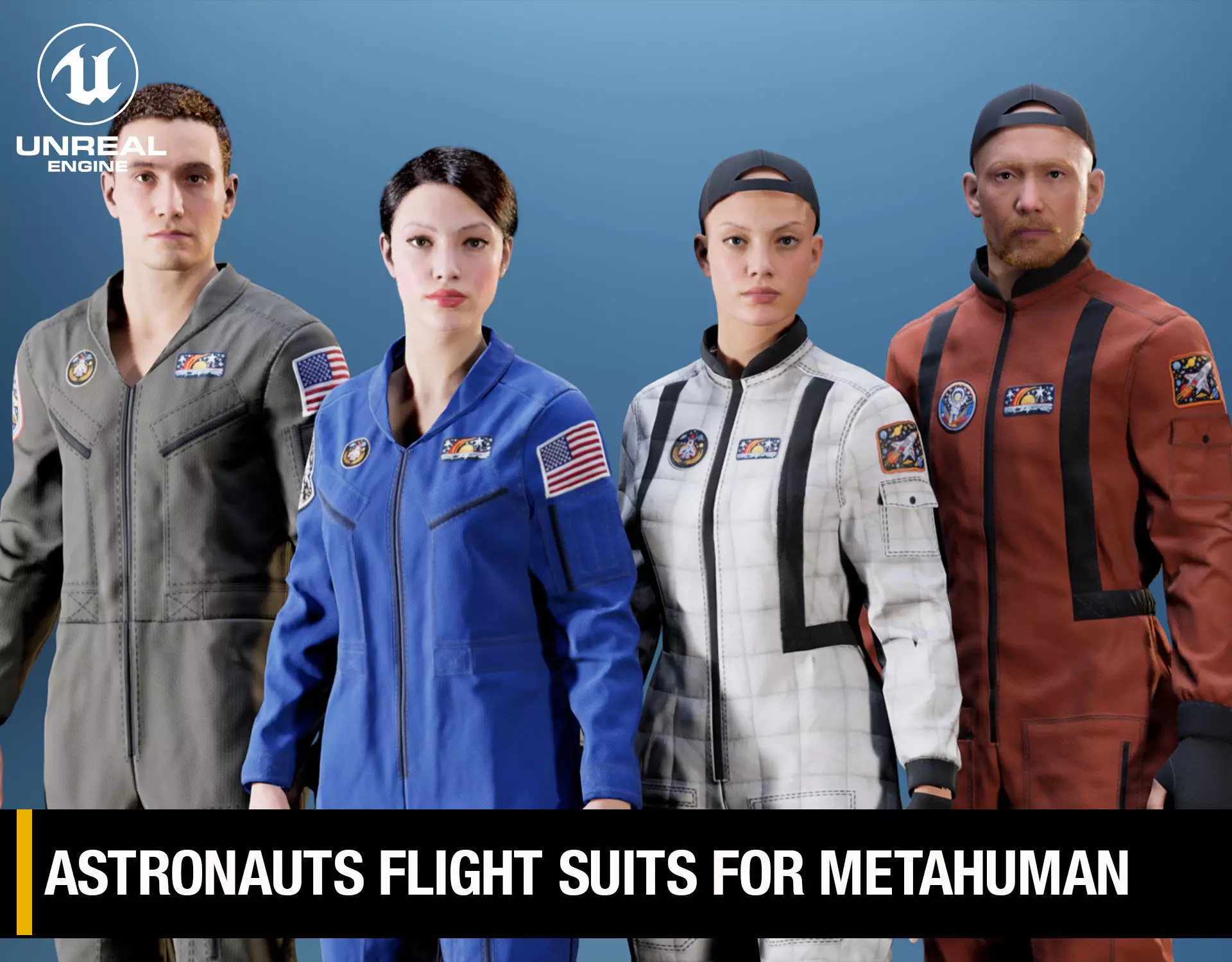 Astronauts Flight Suits For MetaHuman - Rigged - Game Ready Low-poly 3D model