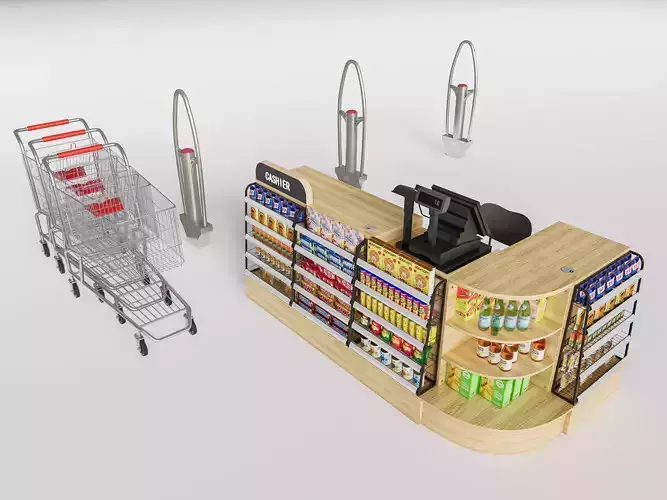 Supermarket Shop Store Elements checkout 7 3D model