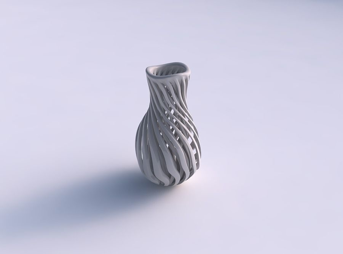 Vase tall curved with sharp muscle structure wavy top