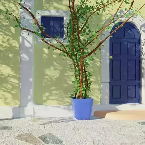 Greek Style Blue door door house with stone arch