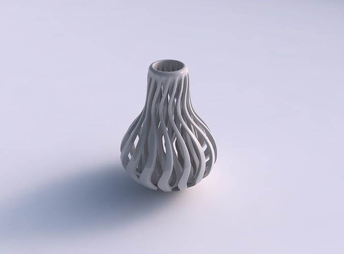 Vase tall curved with sharp muscle structure squeezed