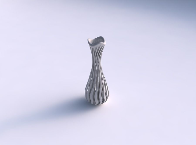 Vase tall curved with sharp muscle structure streched and wavy top