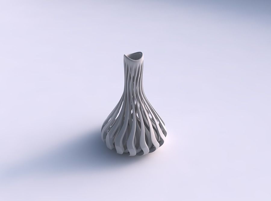 Vase tall curved with sharp muscle structure streched top 3D print model_0