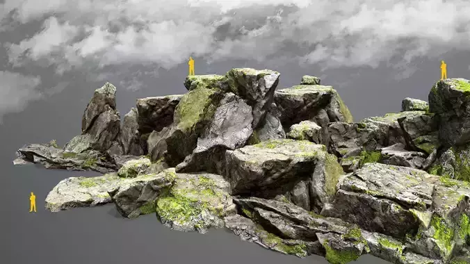 mossy cliff rocks Low-poly 3D model