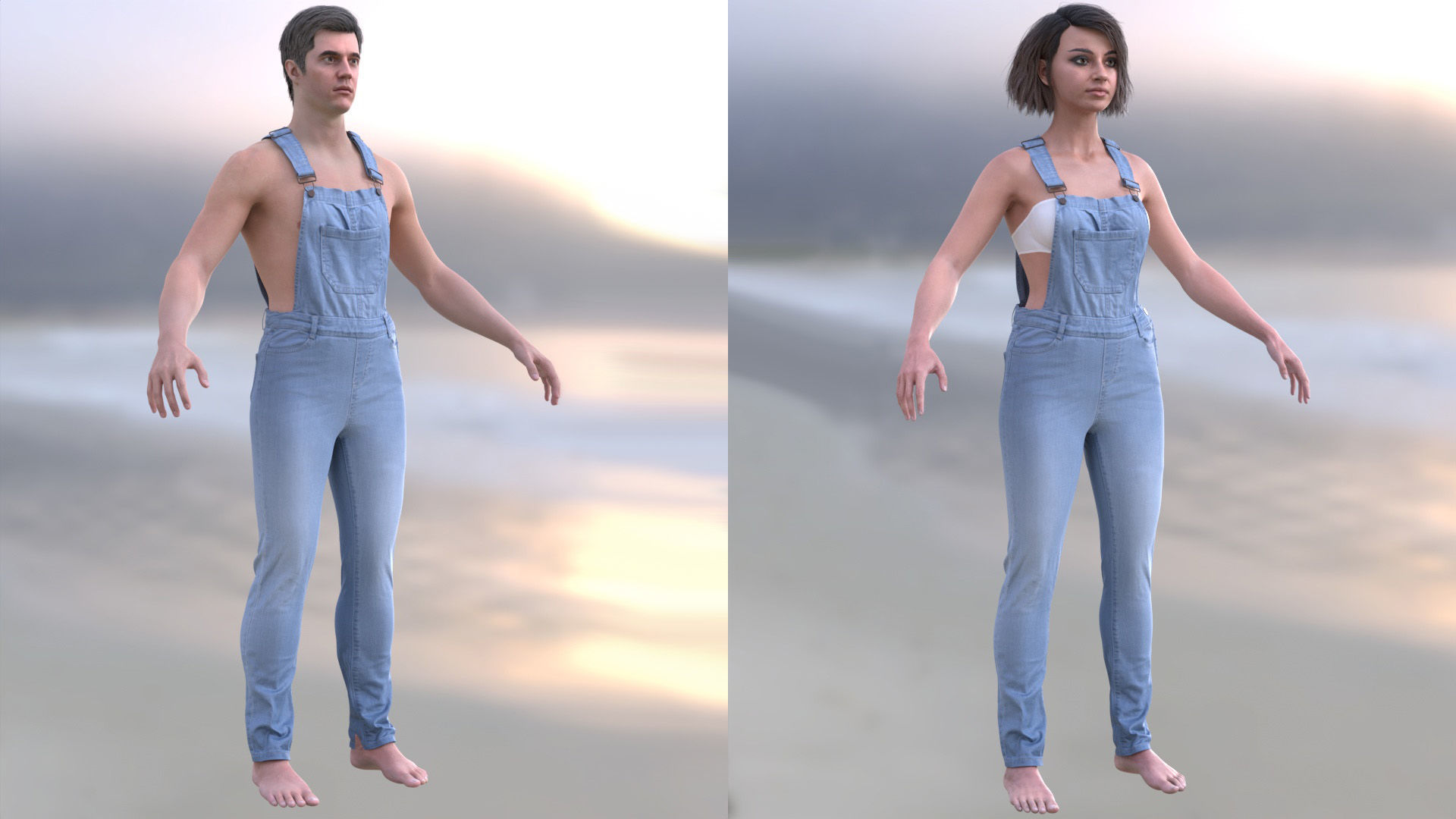 Denim Overalls 97 - All MH Bodies and UE5 Skeletons - Rigged Low-poly 3D model_6