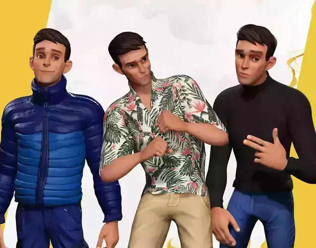 Triple Style Toon Character with Multiple Looks Cartoon outfits 3D Model Collection