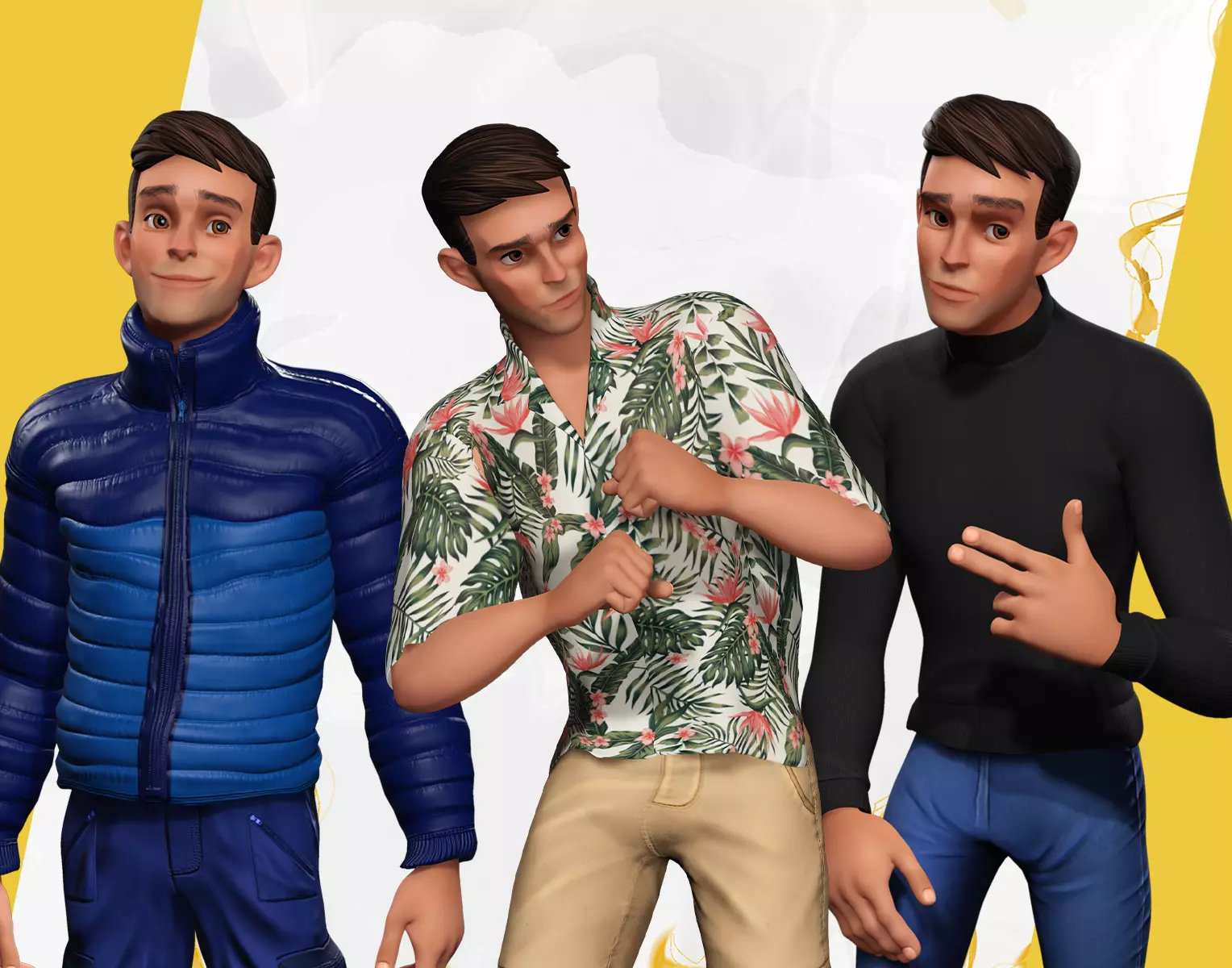 Triple Style Toon Character with Multiple Looks Cartoon outfits 3D Model Collection_0