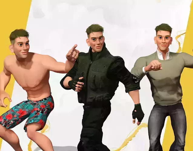 Diverse Male Trio Character Pack 3D Model Collection Diverse Male Trio Character Pack 3D Model Collection