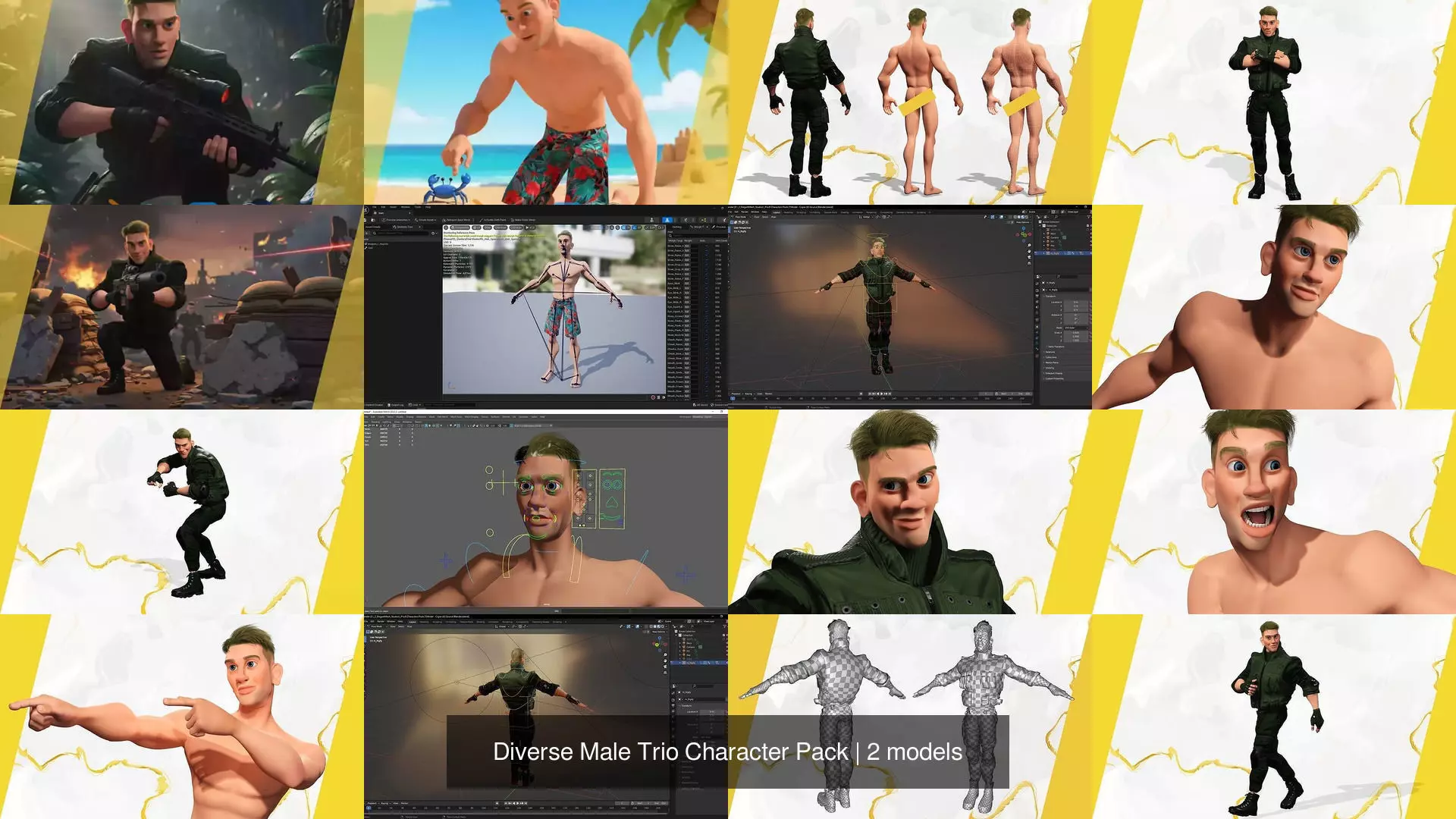 Diverse Male Trio Character Pack 3D Model Collection_1