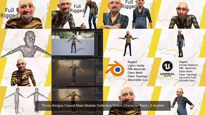 Three Amigos Casual Male Models Collection Elders Character Pack