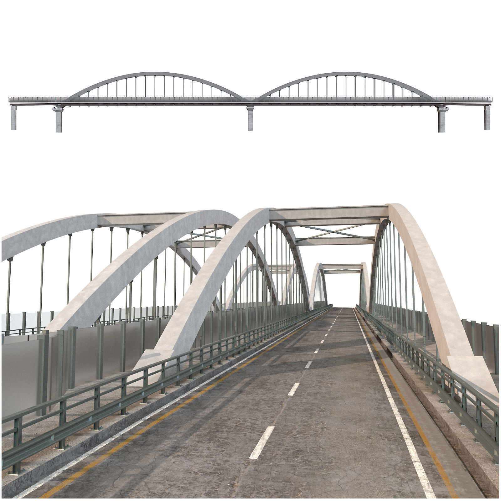 through arch bridge with a two-lane road 3D model_2