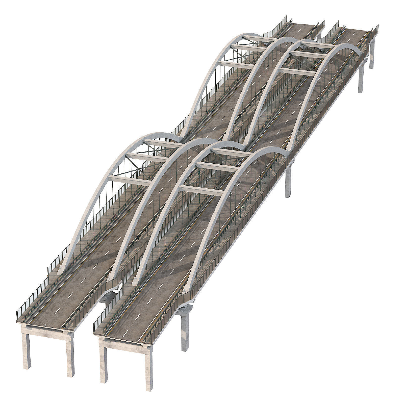 through arch bridge with a two-lane road 3D model_3