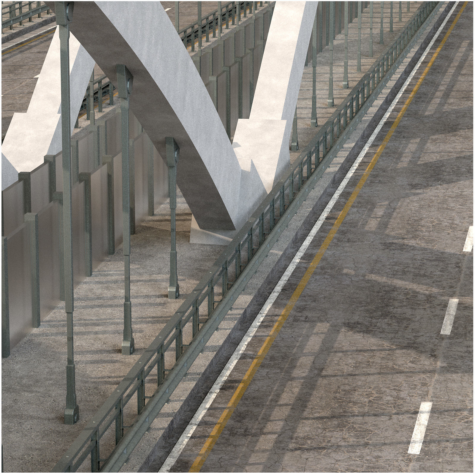 through arch bridge with a two-lane road 3D model_7