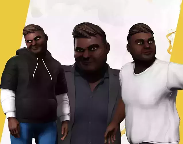 Casual black Male Trio 3D Characters 3D Model Collection