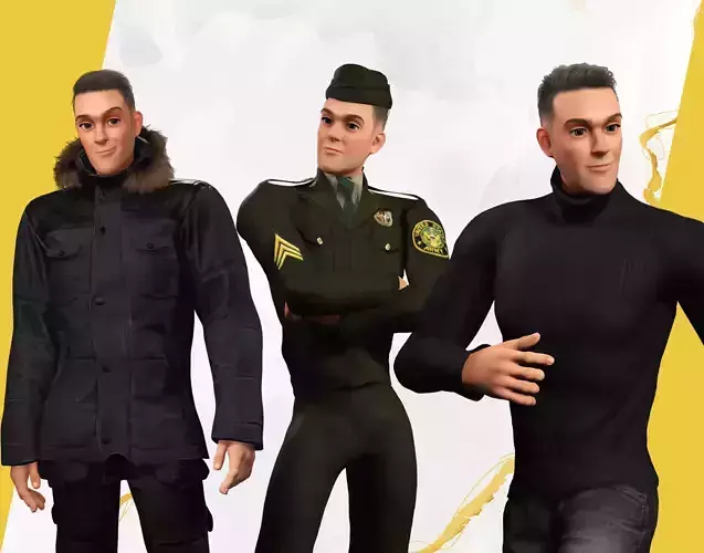 military Cartoon Character with Multiple Looks 3D Model Collection