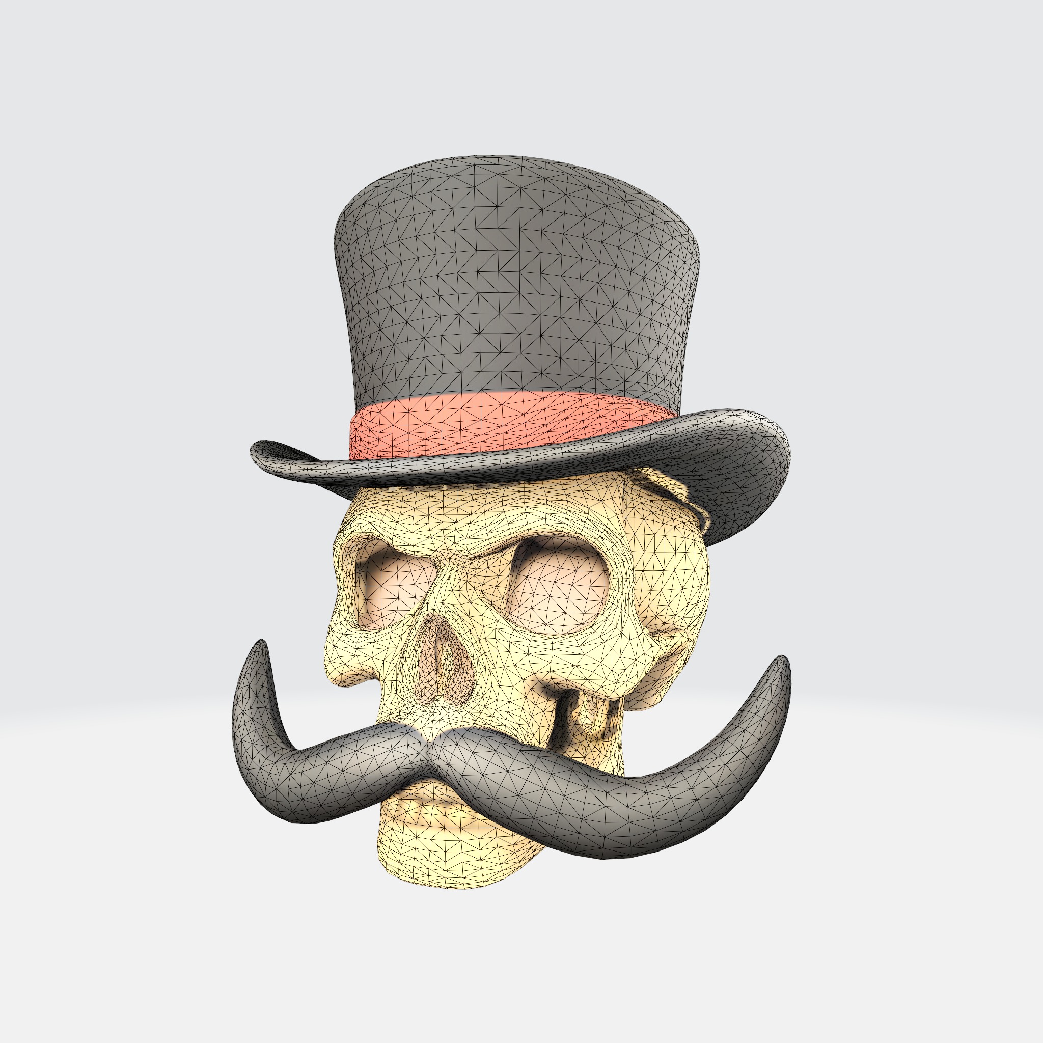 Mustache Skull With Top Hat 3D model_11