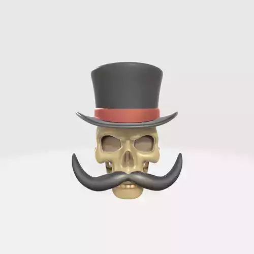Mustache Skull With Top Hat