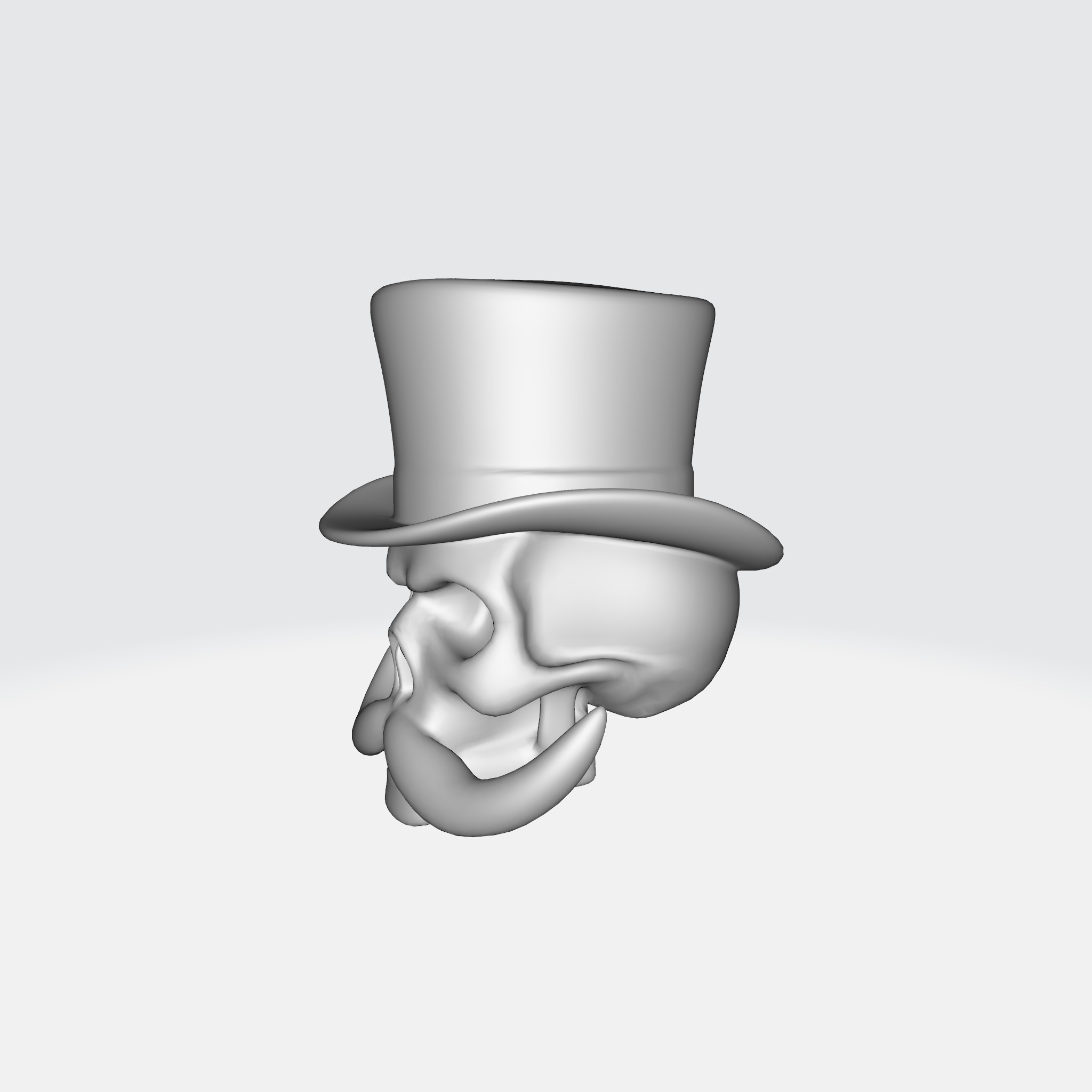 Mustache Skull With Top Hat 3D model_5