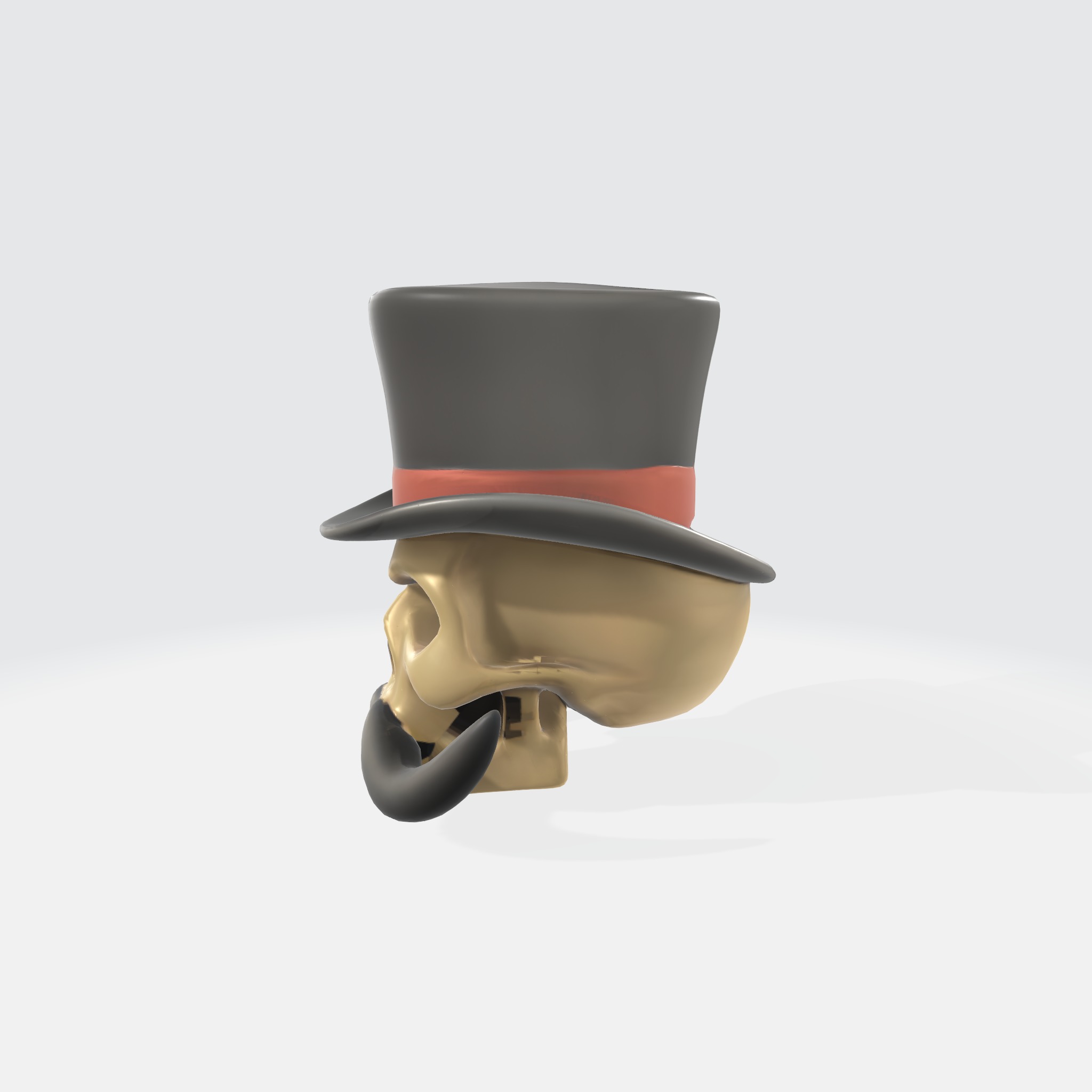 Mustache Skull With Top Hat 3D model_1