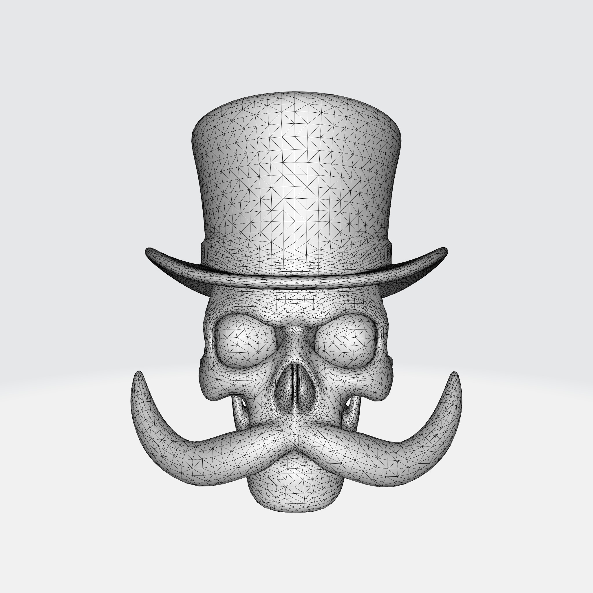 Mustache Skull With Top Hat 3D model_8
