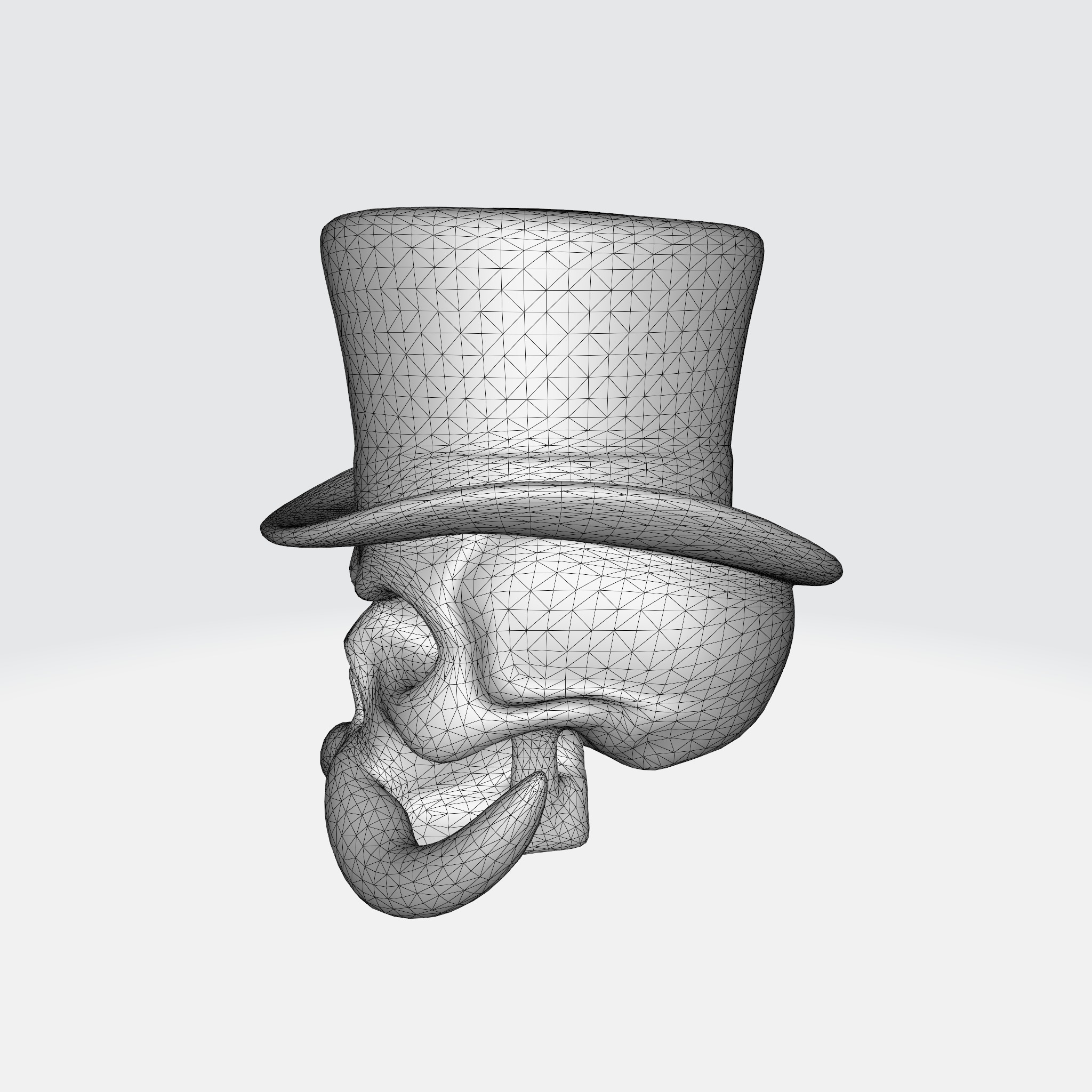 Mustache Skull With Top Hat 3D model_9