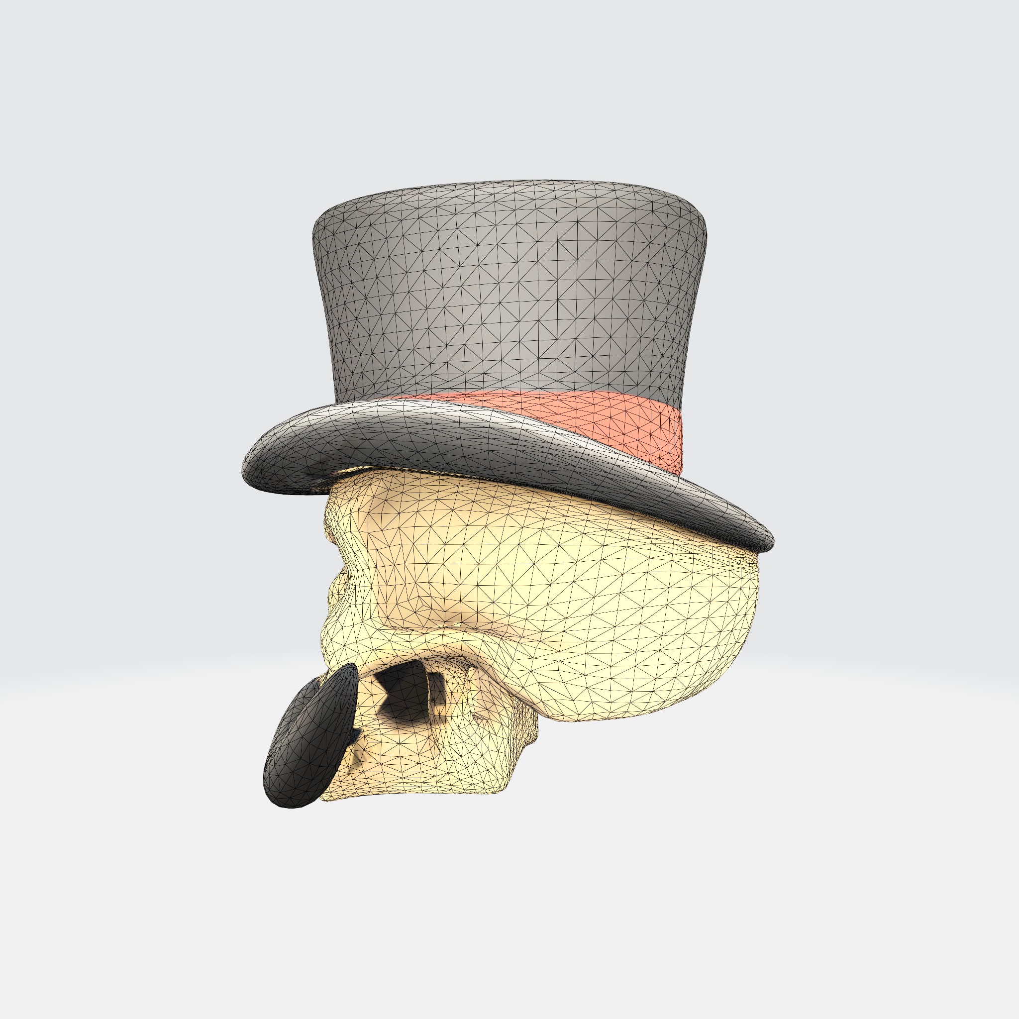 Mustache Skull With Top Hat 3D model_12