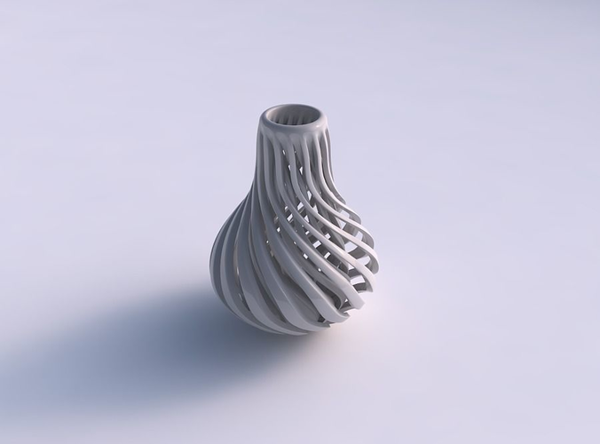 Vase tall curved with sharp muscle structure twisted and squeezed