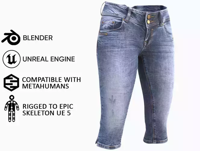 Denim Shorts 103 - All MH Bodies and UE5 Skeletons - Rigged Low-poly 3D model