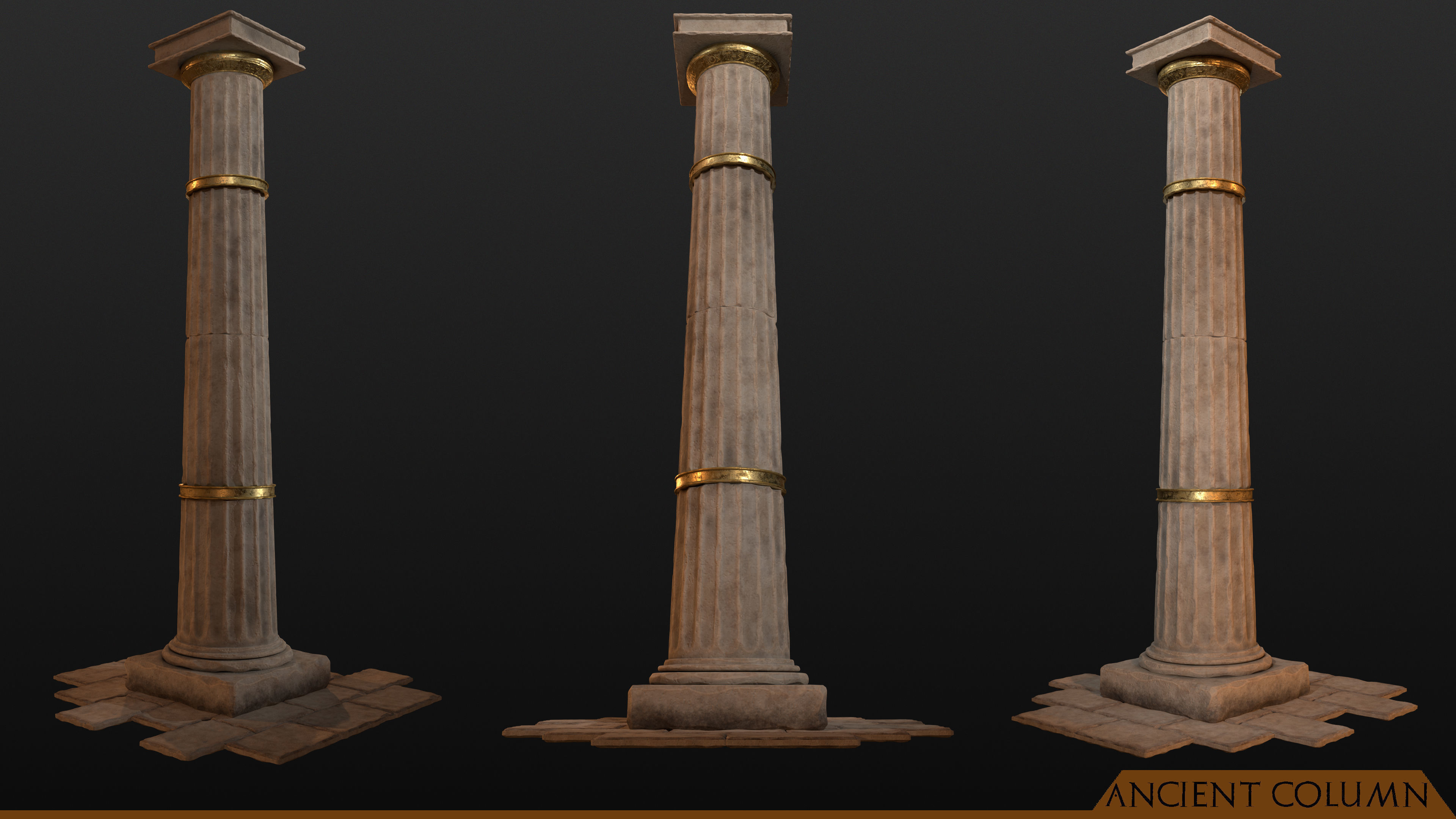 Ancient Greek Dorric Pillar and Mettalic Brazier 3D model_3