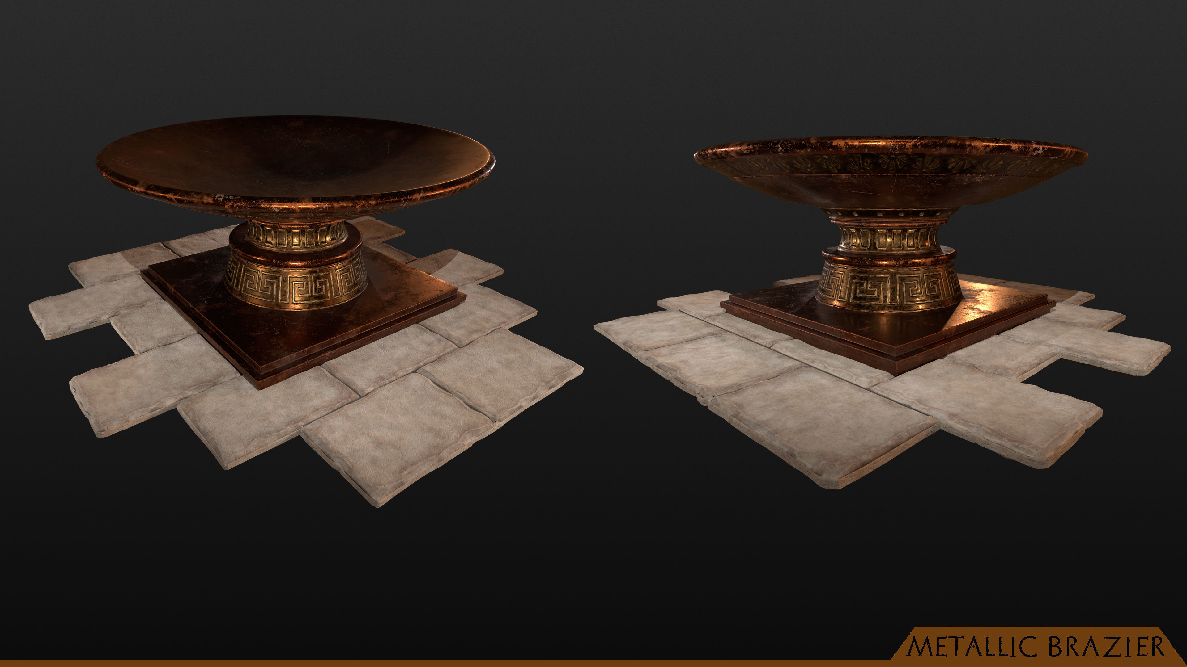 Ancient Greek Dorric Pillar and Mettalic Brazier 3D model_6