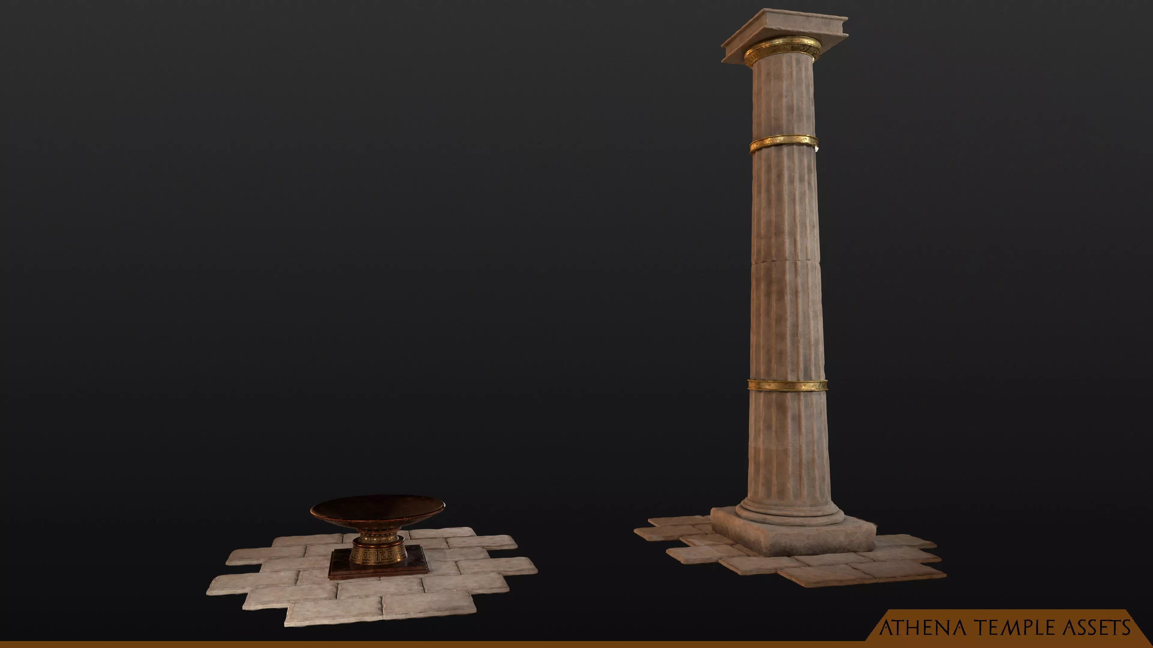 Ancient Greek Dorric Pillar and Mettalic Brazier 3D model_0