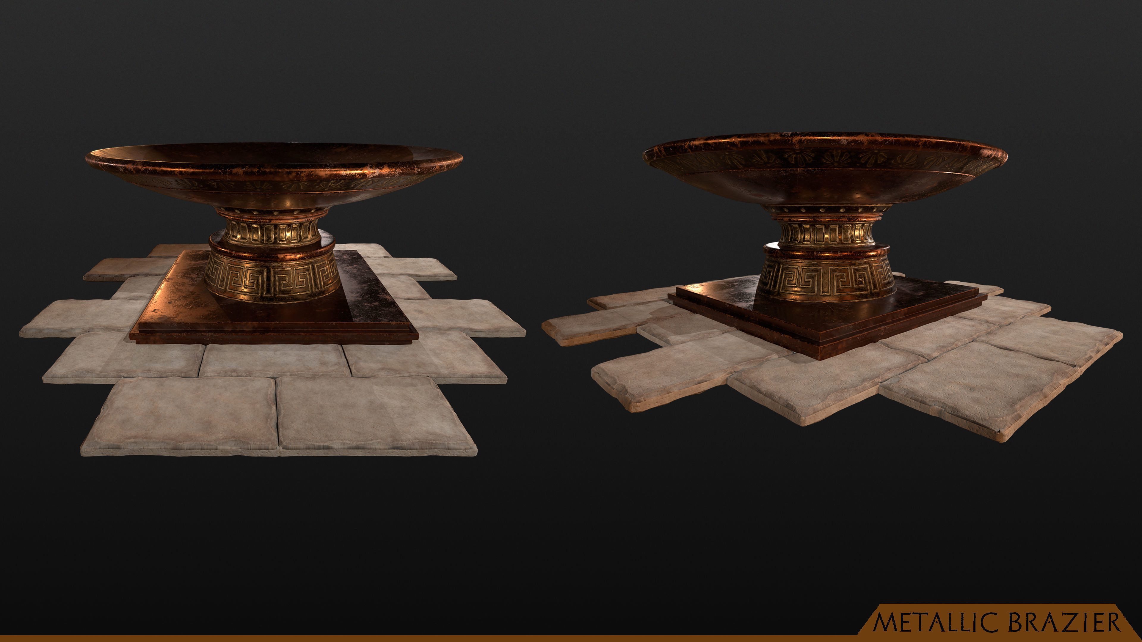 Ancient Greek Dorric Pillar and Mettalic Brazier 3D model_9