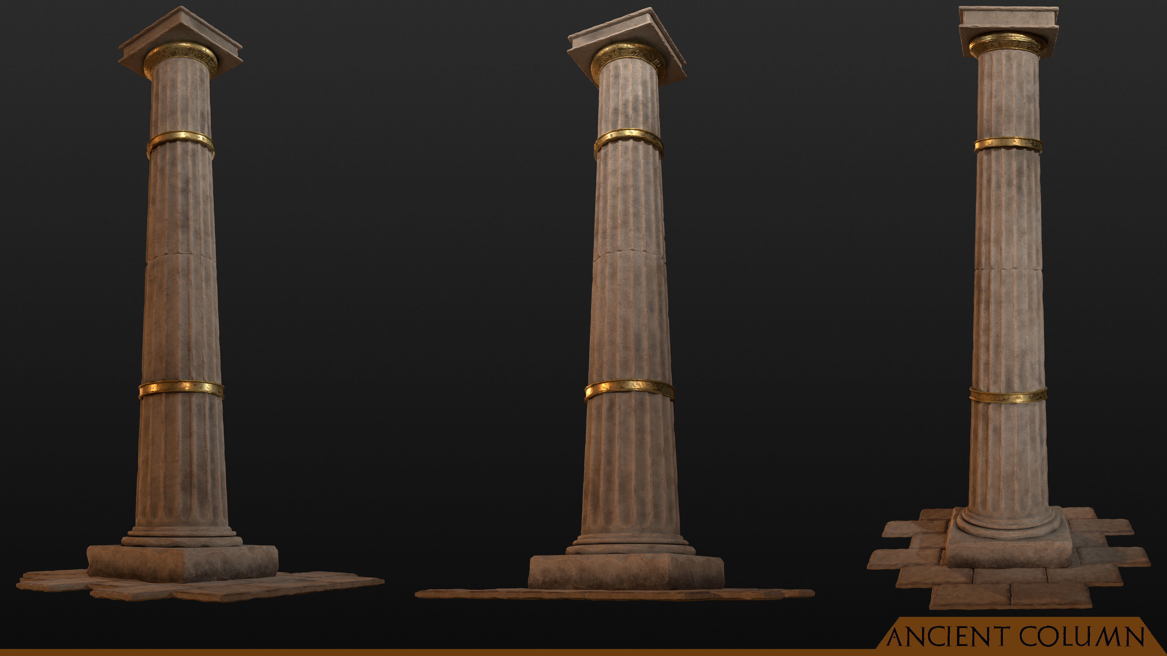 Ancient Greek Dorric Pillar and Mettalic Brazier 3D model_4
