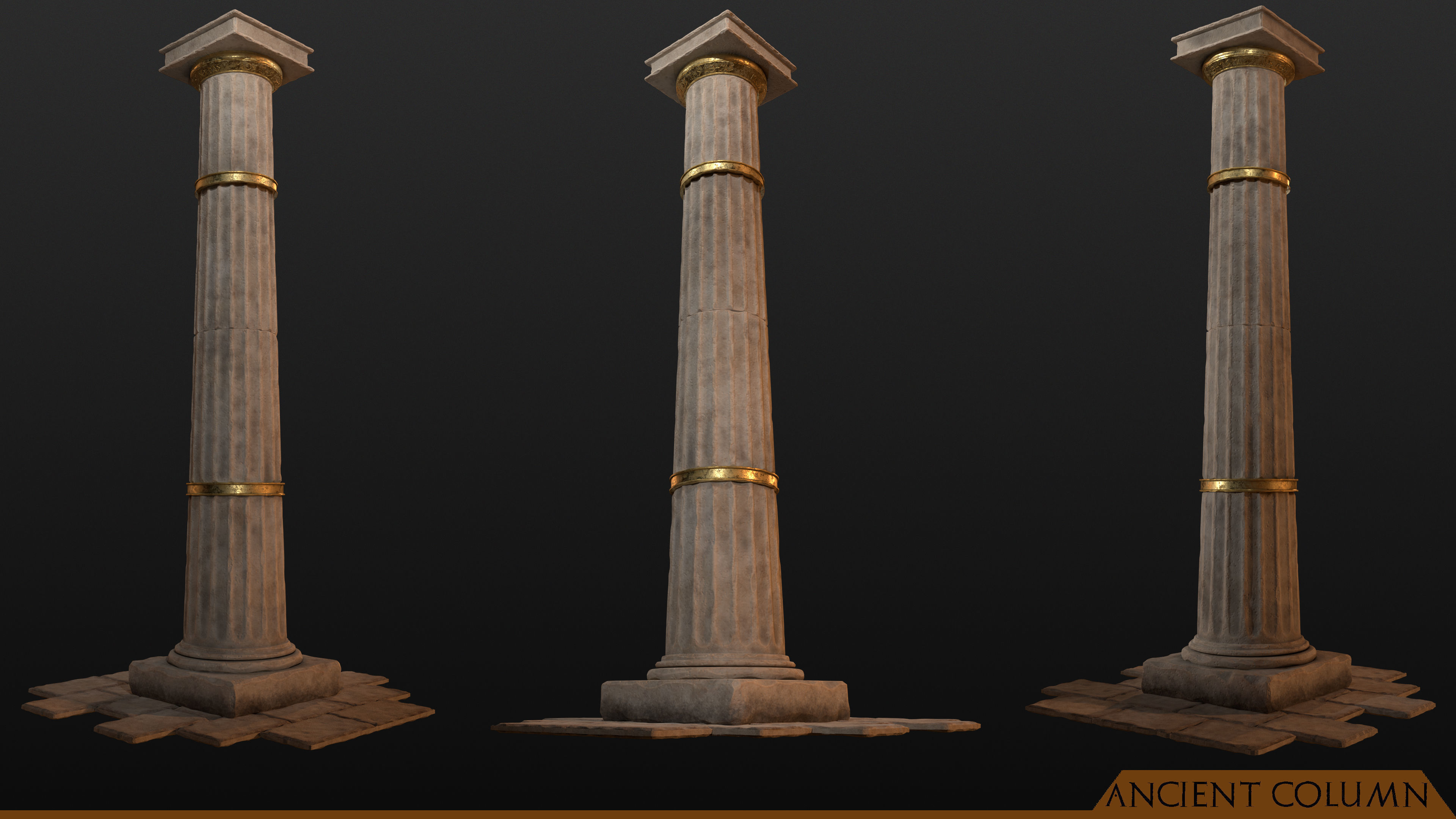 Ancient Greek Dorric Pillar and Mettalic Brazier 3D model_5