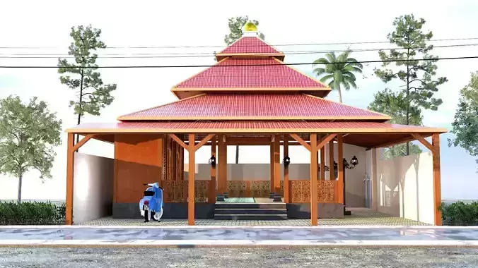 Unique wooden Mosque editable  wudhu place mihrob bathroom